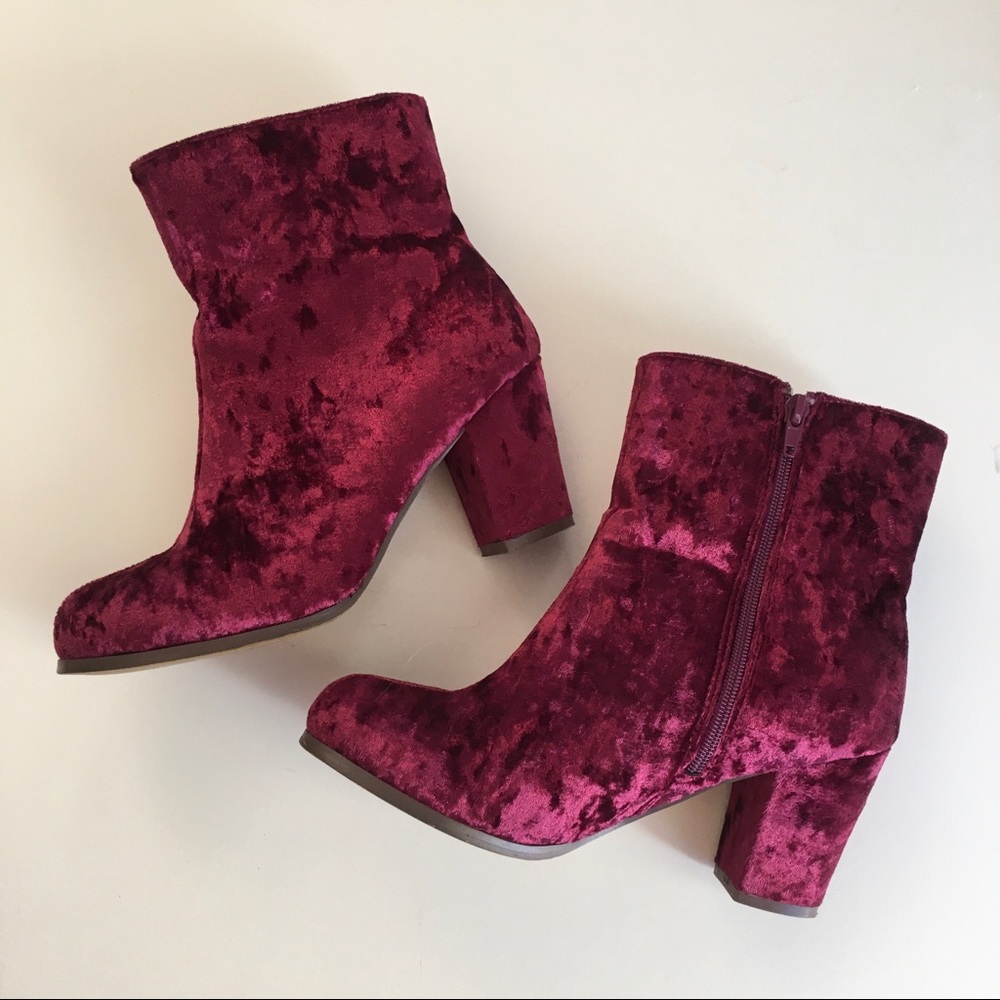 Chase + Chloe Burgundy Velvet Ankle Boots